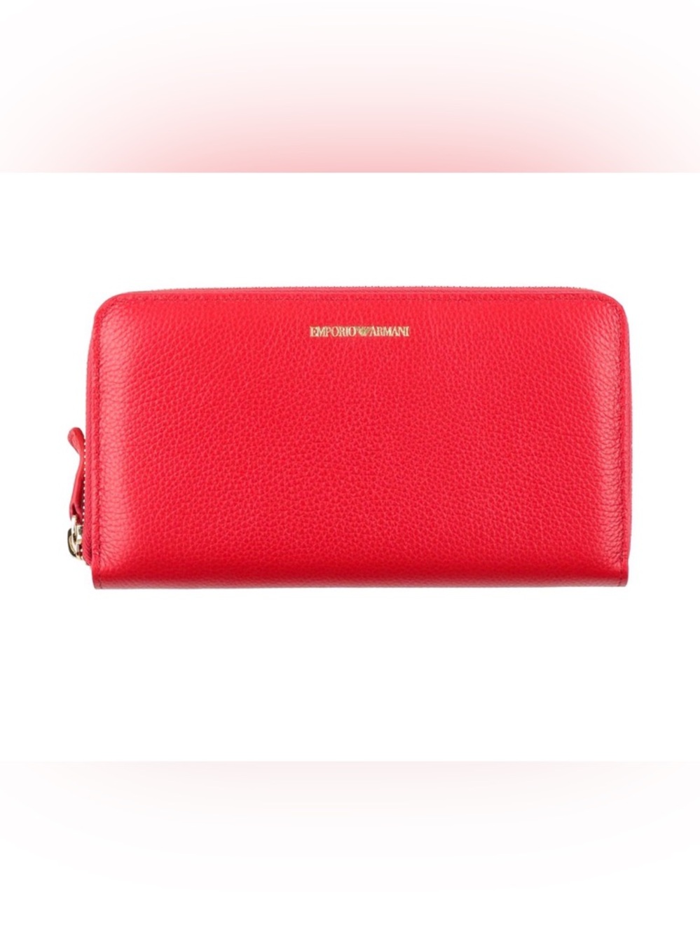 Emporio Armani Red Pebbled Zip Wallet with Gold Logo